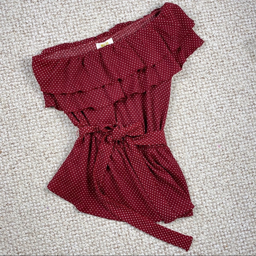 Anthropologie Maeve Rita Ruffled One Shoulder Red Polka Dot Top - Picture 4 of 10